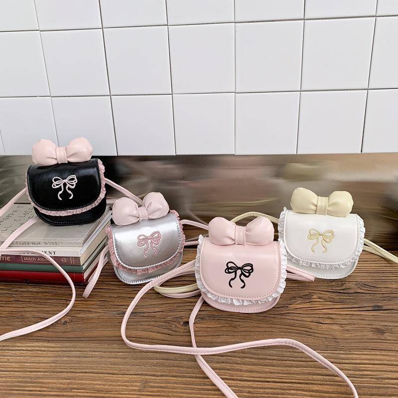 Elegante e alla Moda Borsa a Spalla Singola da Bambina a Forma di Fiocco con Tracolla, Borsa per Bambini Decorata con Pizzo Dolce