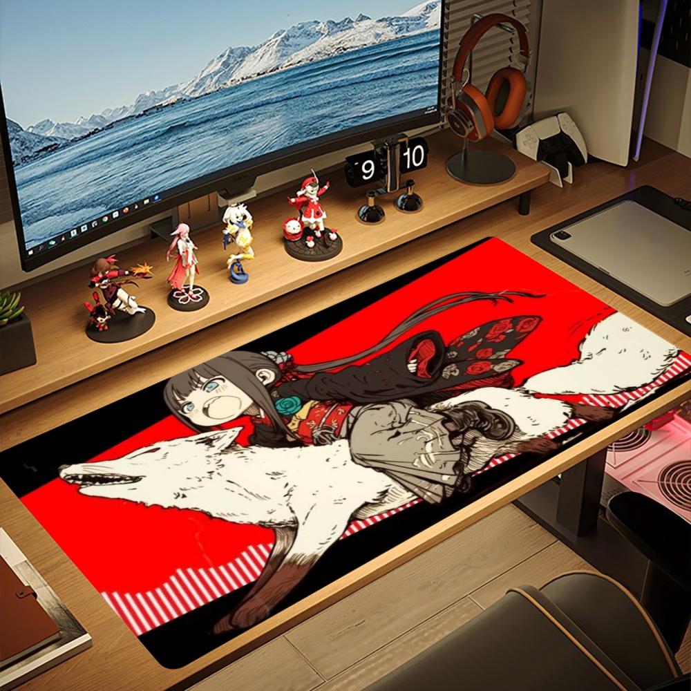 Kimono Anime Girl Mouse Pad XXL White Fox Beast Non‑Slip Rubber Deskmat Pc Game Keyboard Mats Large Computer Mouse Mat