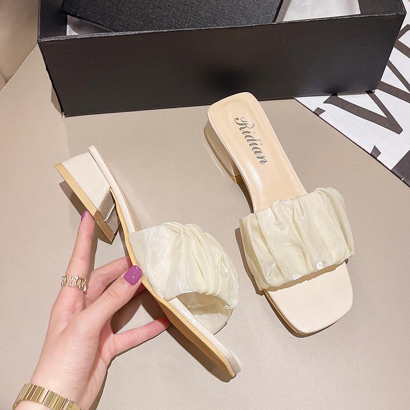 

Тапочки Fairy Wind Cool, женская верхняя одежда 2025 года, новинка лета, толстый каблук, низкий каблук, нескользящий, увеличивающий высоту, одно слово, швабра, дом 35