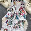 2026 New Floral Print Lace Patchwork Maxi Dress Women Elegant V Neck Long Sleeve White Casual Party Long Dresses Bohemian Robe