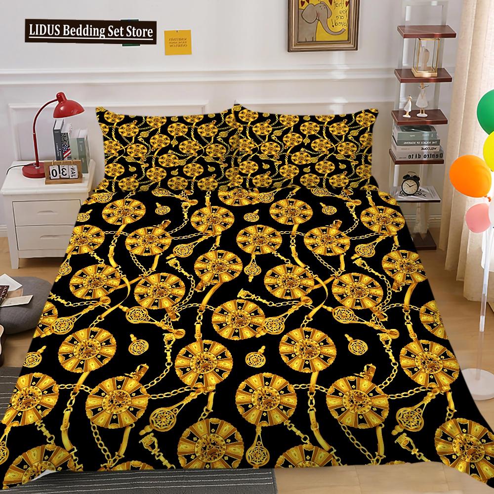 Dark Gold Duvet Cover Set Dull Gold Patterns 3D Luxury Printing Comforter Cover King Queen For Teens Adult Polyester Bedding Set