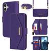 For iPhone 16 Stand Case Cross Texture PU Leather Wallet Phone Cover with Shoulder Strap/Makeup Mirror