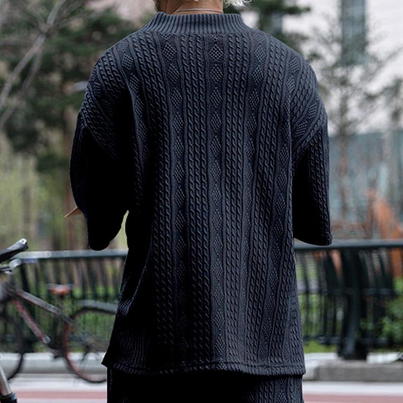 Men's Loose V-Neck Short Sleeve Knit T-Shirt.