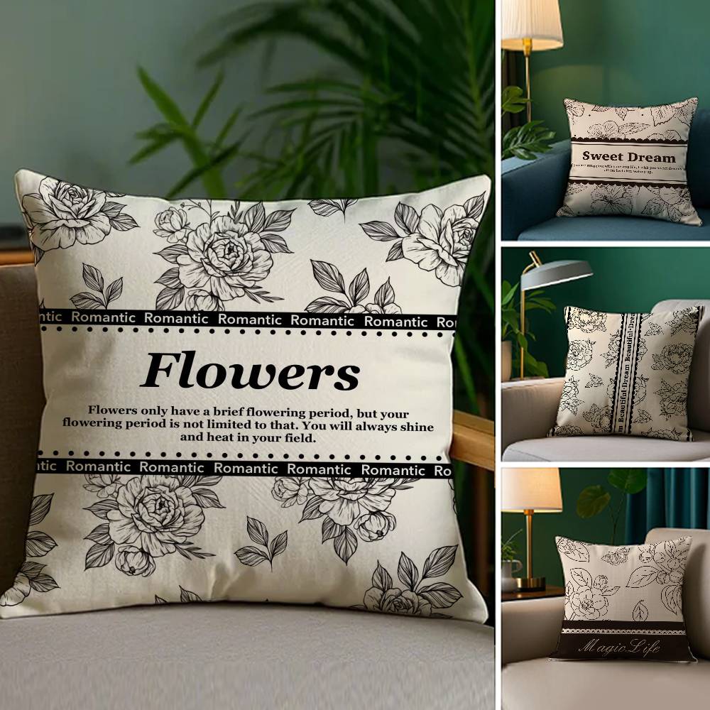 Beautiful Retro Flowers Pillow Case Sofa Living Room Bedroom Double-sided Printing Square Cushion Nap Time Pillow Case