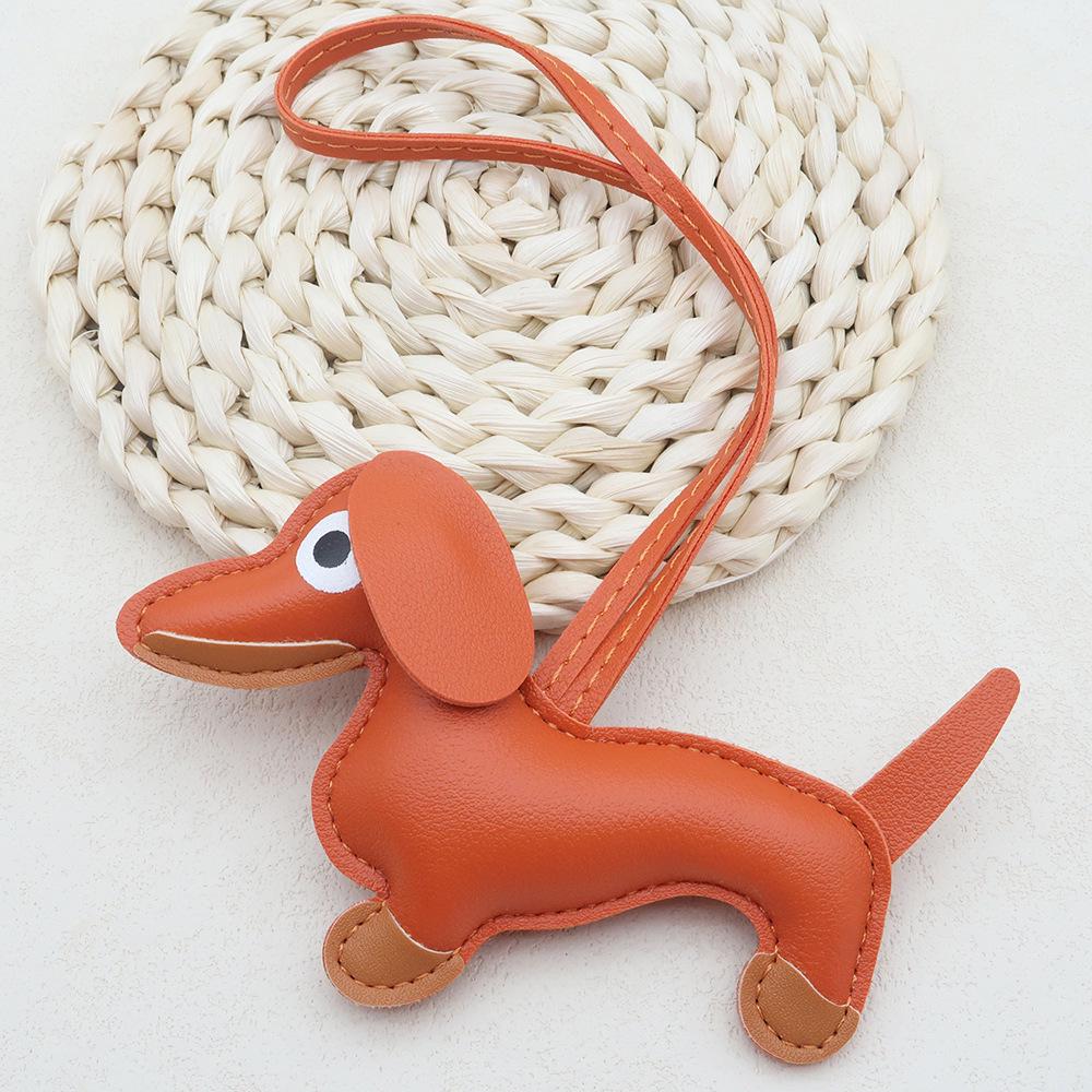 In-Stock Dachshund Cartoon Pendant Leather Dog Bag Charm Phone Case Accessory Creative Car Charm
