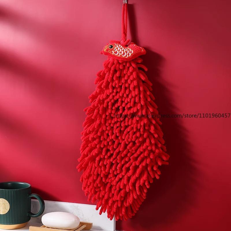 Festive Red Kitchen Hand Towel National Trend Style Hanging Absorbent Lint-Free Ideal New Year Also As Hand Cloth Pocket Square