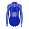 Leotard für Mädchen für Auftritte mit funkelnden Strasssteinen & Netzoberteil: Rollkragen Langarm Cut-out Rücken, Mit passendem Unterhemd, Leggings & Haarband