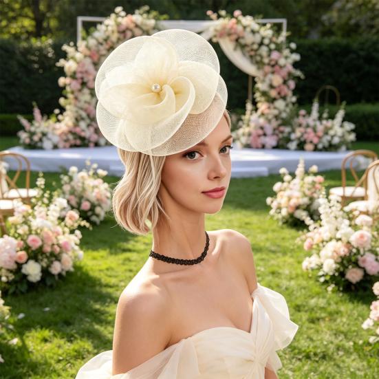 Women Fascinators Hat Headband Base Design Stable Non-Slip Lightweight Mesh Flower Shape Headgear Tea Party Hat Accessories