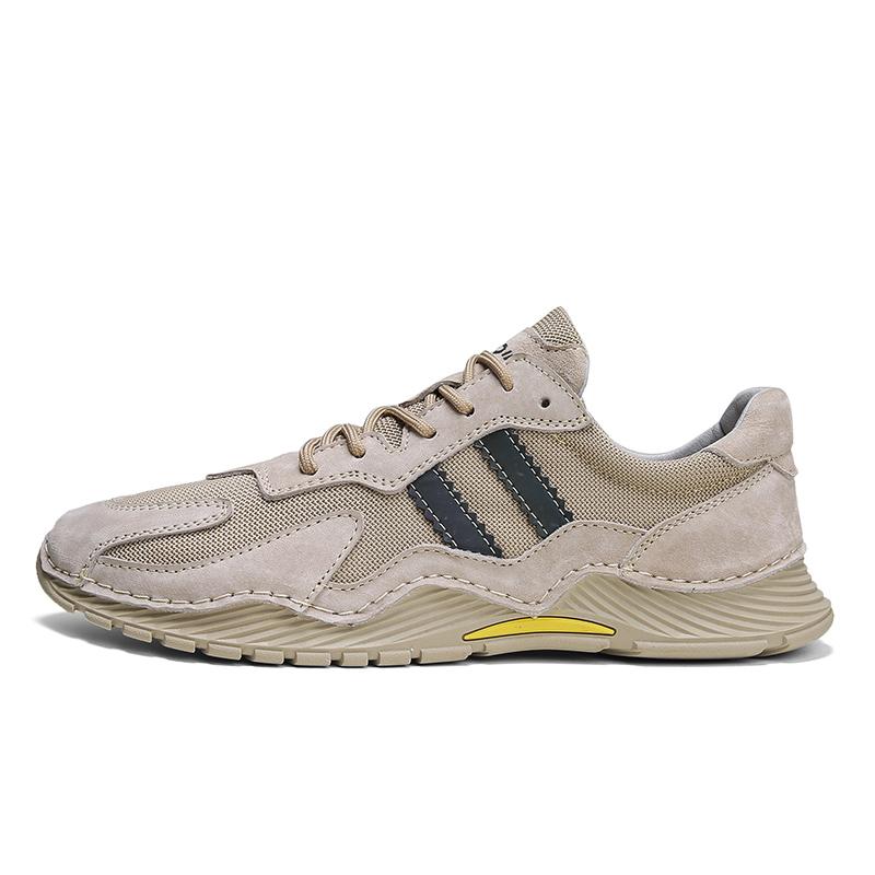 Fashion Men Sneakers Genuine Leather Mesh Breathable Hiking Shoes Summer Thick Bottom Non-slip Hiking Shoe for Men High Quality Men Shoe