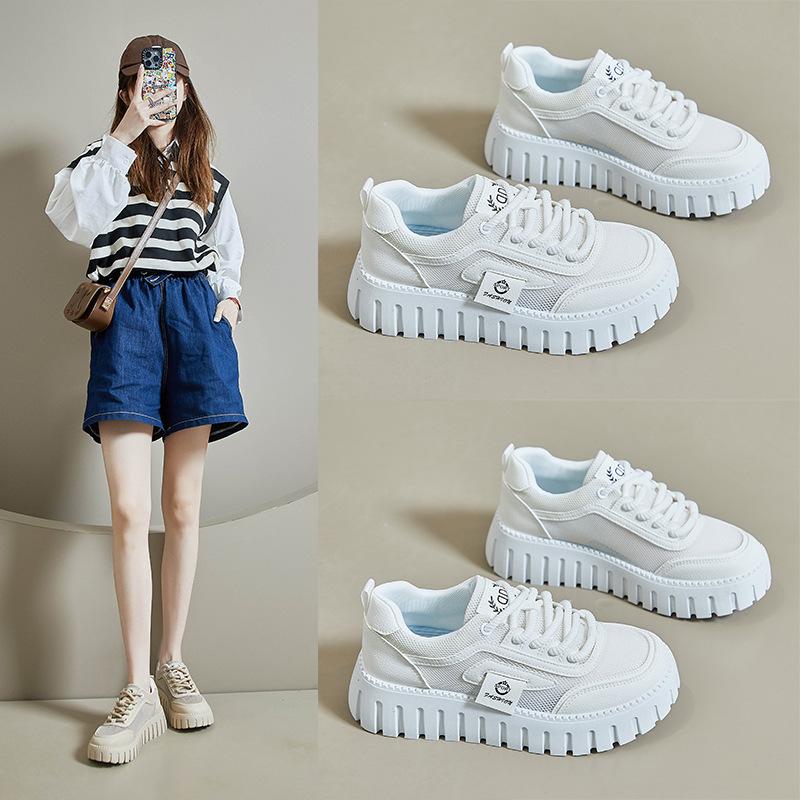 New Summer White Shoes for Female Students' Height-enhancing Breathable Sports Shoes Trendy Casual Shoes