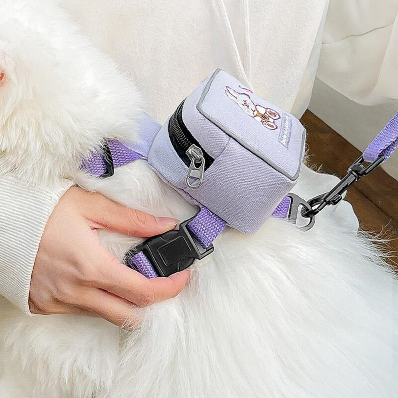Mochila Arnês para Animal de Estimação + Trela (M) (Coelho Roxo)