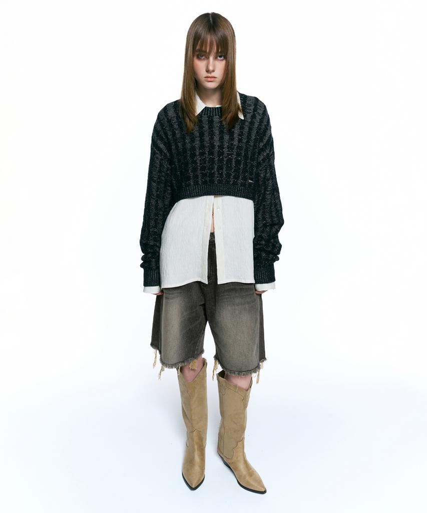 INSILENCE WOMEN Soft Cable Crop Knit Black