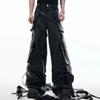 VibeStreet Automne Frais Sac Long Large Pantalon Cargo Jambe Large Cuir PU Noir Homme Nombreuses Poches Luxe Designer Vêtements Emo Streetwear