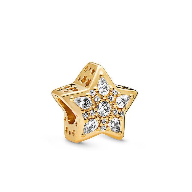 S925 Sterling Silver Shiny Gold Series Crown Lovely Pig Life Tree Beads Fit Original Bracelet DIY Women's Jewelry