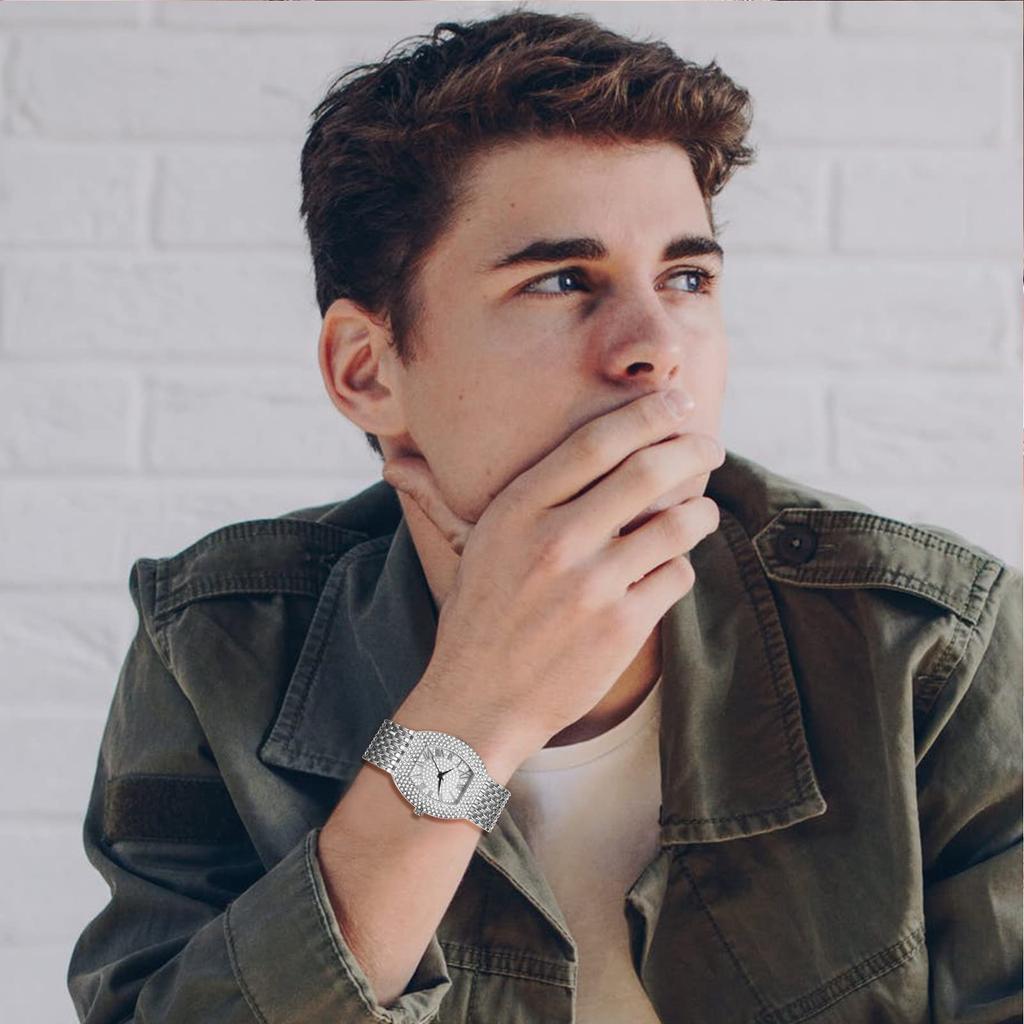 Diamond Analog Popular Stylish Stainless Steel Strap Square Watch Waterproof Silver Casual Business Fashion Watch Accessories Birthday Christmas Day