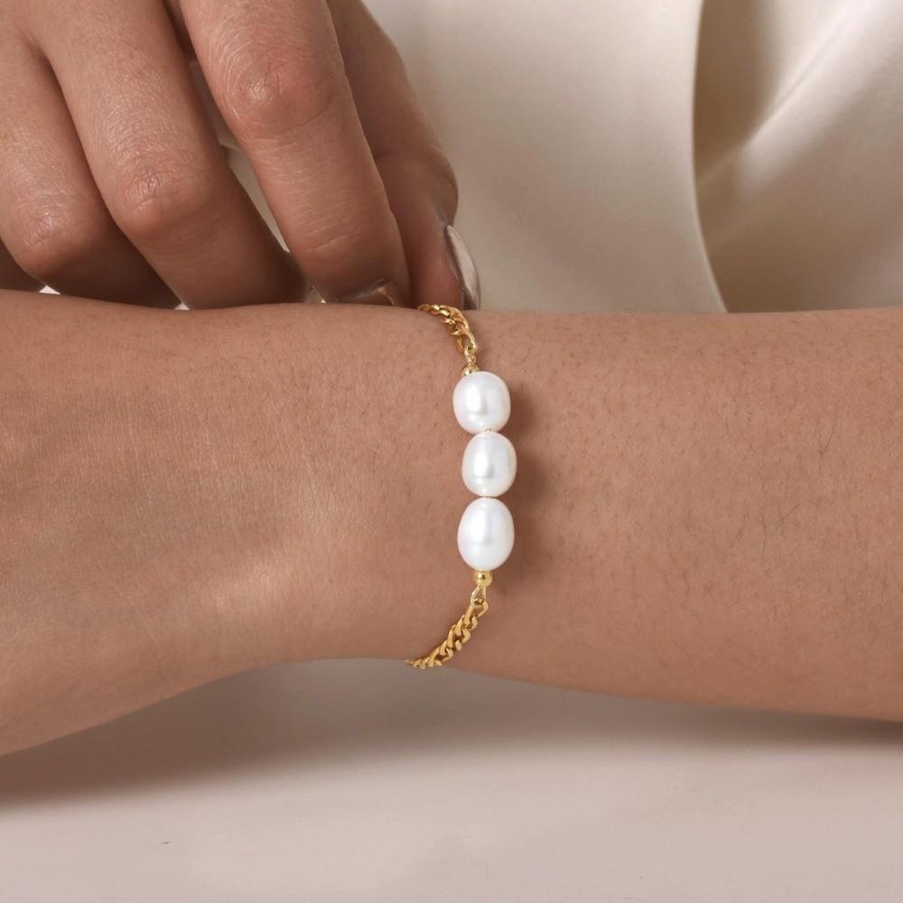 Adjustable Clasp Pearl Bracelet Elegant Chain Bracelet New Gold Plated Bracelet  Women Jewelry