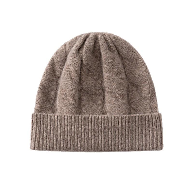 Heavyweight Thickened Wool Cashmere Knit Hat - Double Layer, Warm, Pure Color