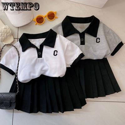 Girls Suit Skirt Summer College Style Pleated Skirt JK T-shirt Solid Color Casual Two-piece Set