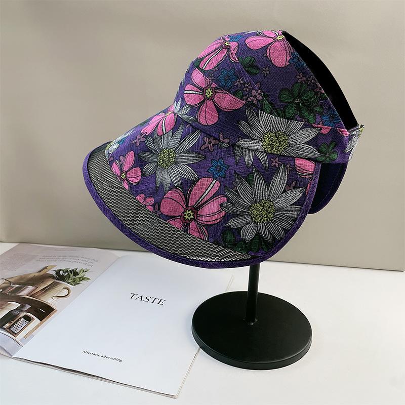 

New Chinese printing empty top hat fashionable outdoor sunshade travel versatile sunscreen hat mesh eye edge sun hat women