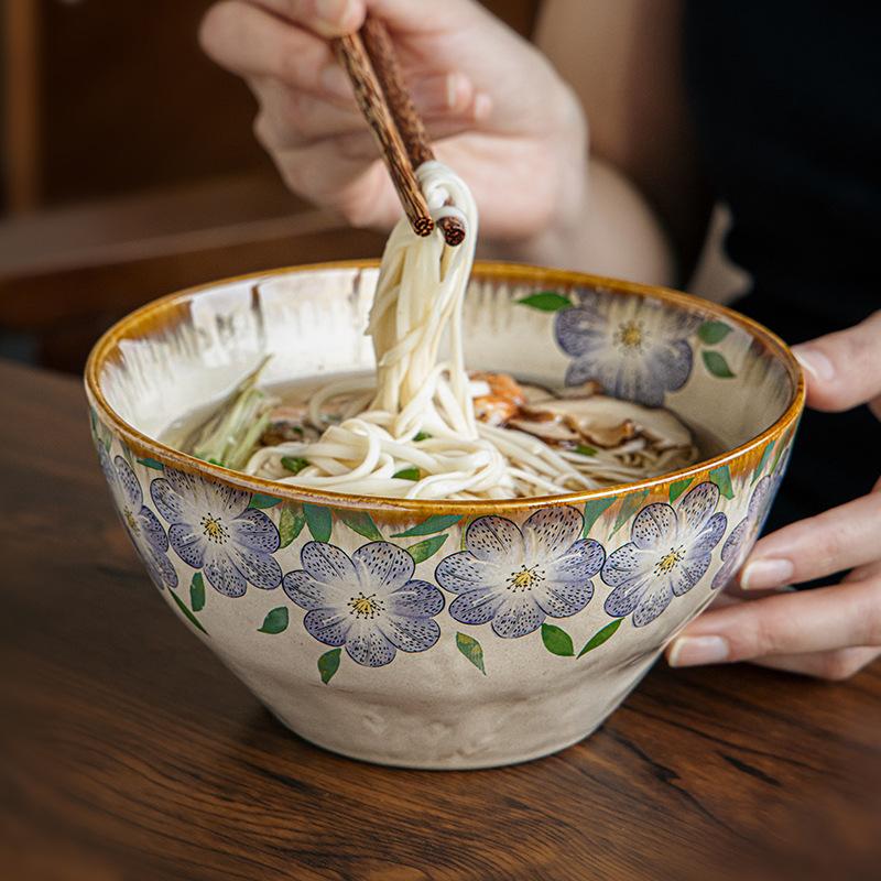 Clematis Series Medieval Special-Shaped Tableware Household Rice Bowl Ceramic Noodle Soup Bowl Dish Export