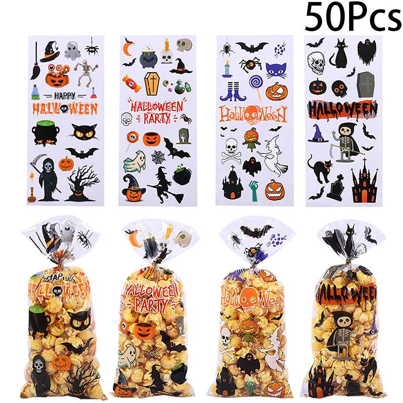 50Pcs Halloween Gift Bags Candy Cookie Packaging Bags Halloween Party Decor Supplies