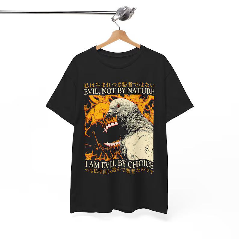 Evil By Choice Funny Japanese Pigeon T-Shirt M