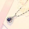 Silver Plated Teardrop Blue CZ Pendant Necklace, Elegant Geometric Openwork Crystal Necklace for Women