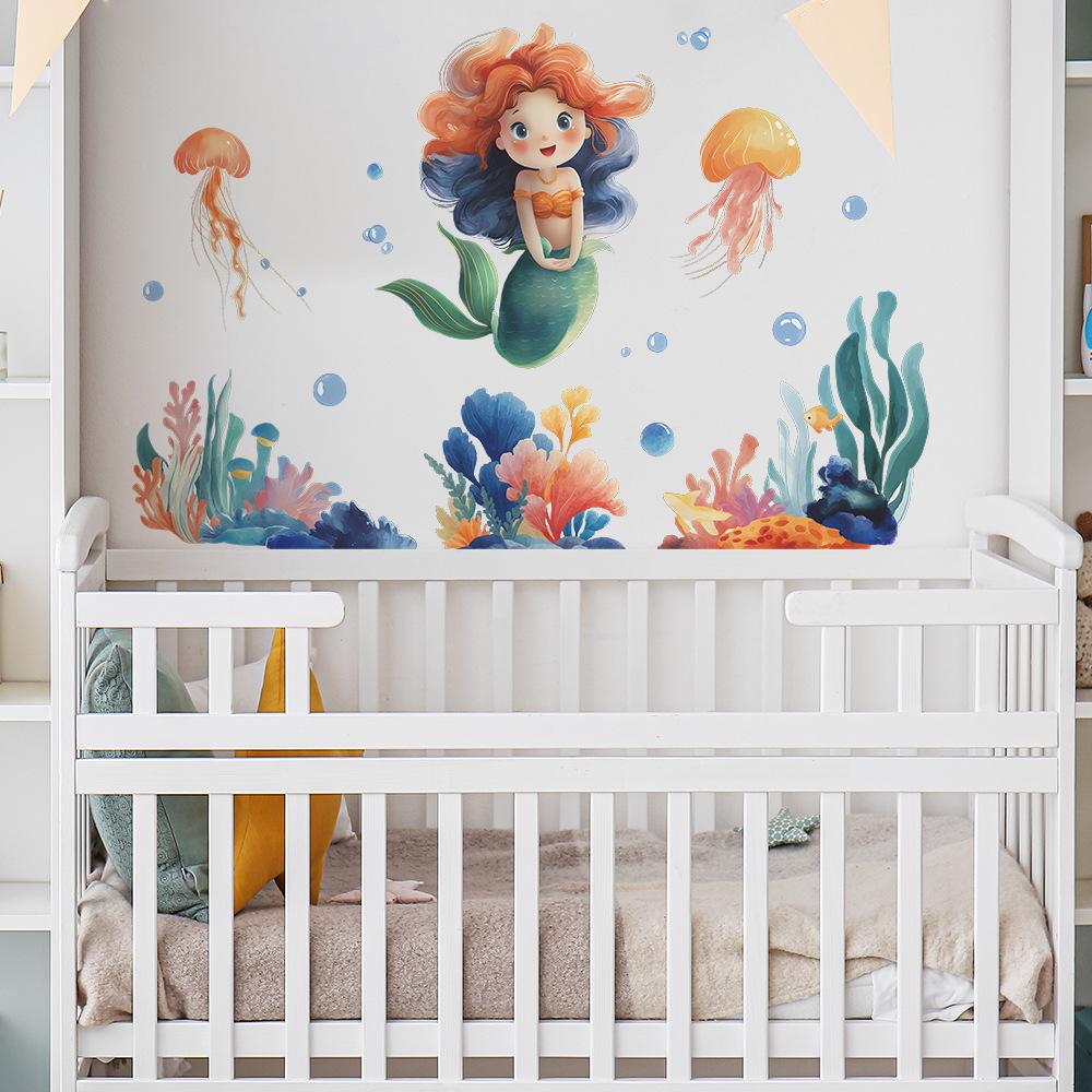 Cartoon Underwater Creatures and Mermaid Bathroom Home Decoration and Beautification Stickers
