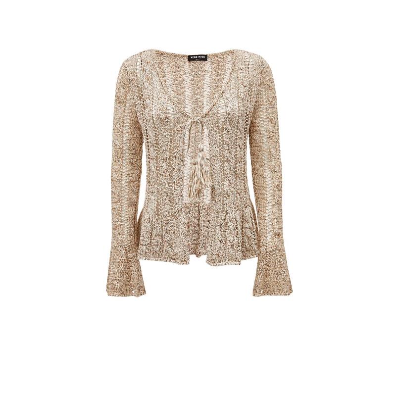 VEROMODA Women's V-Neck Hollow Knit Cardigan