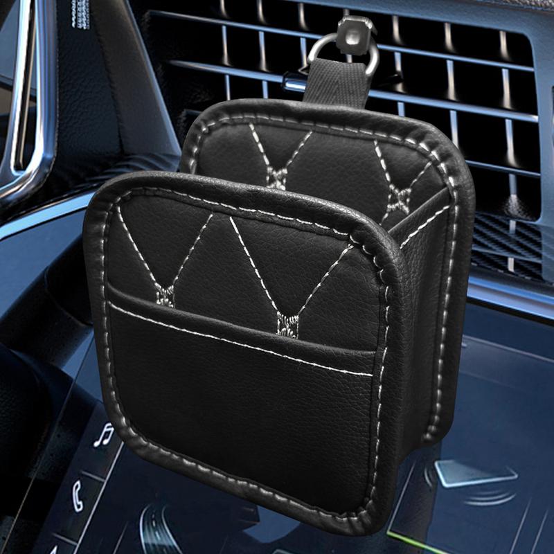 Car Storage Bag Air Vent Dashboard Hangable Leather Organizer Box Glasses Phone Holder Storage Organizer Car Accessories