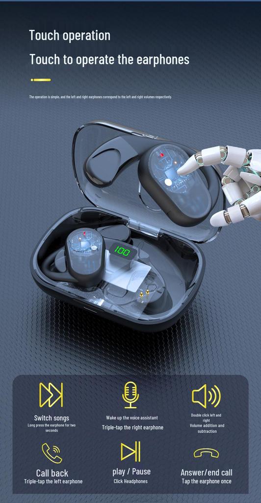 Hi-Fi Stereo Sound Digital Display Ear Hook Sports Wireless Earbuds with Ultra-long Battery Life