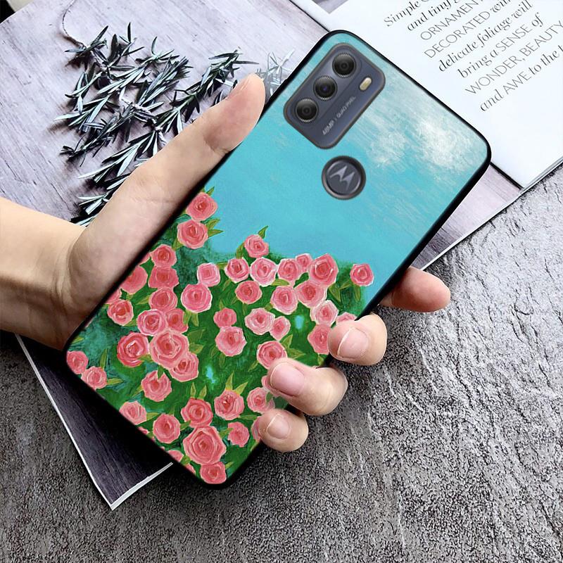 Hand Painted Flower Phone Case for Motorola Moto E32 E20 E40 G22 G52 G20 G30 G100 G60 G50 G10 GPure GStylus G9 One Action Macro
