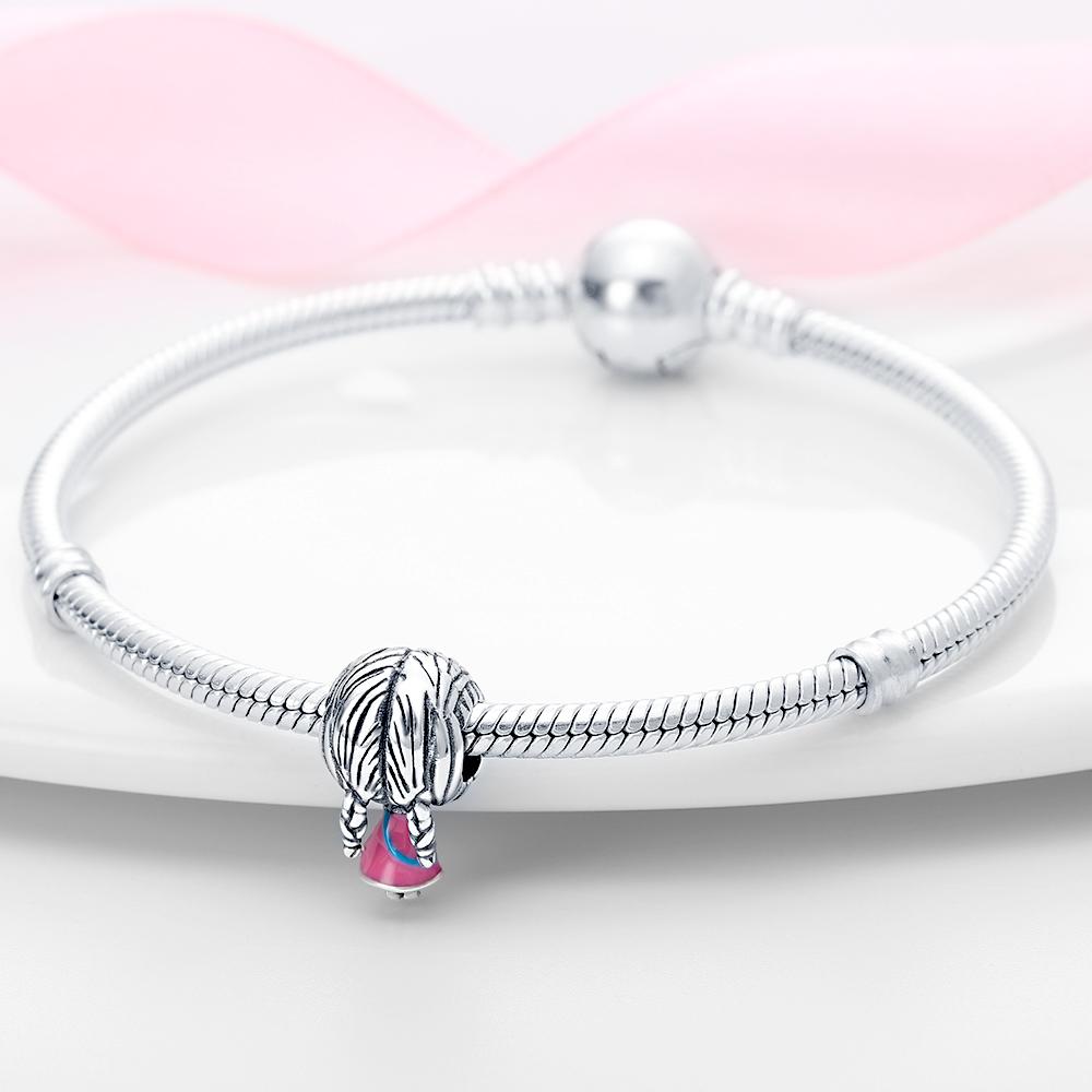 Original Charms Copper Pink Girl Pendant Beads Fit Bracelet Women Jewelry Making Diy Gift