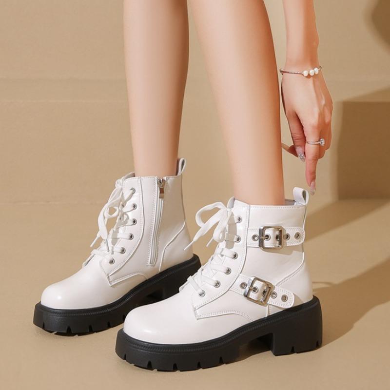 Women's Ankle Boots Fashion Outdoor Casual Leather Boot Side Zip Ankle Boots Punk Style Women's Platform Boots Motorcyccle Boot