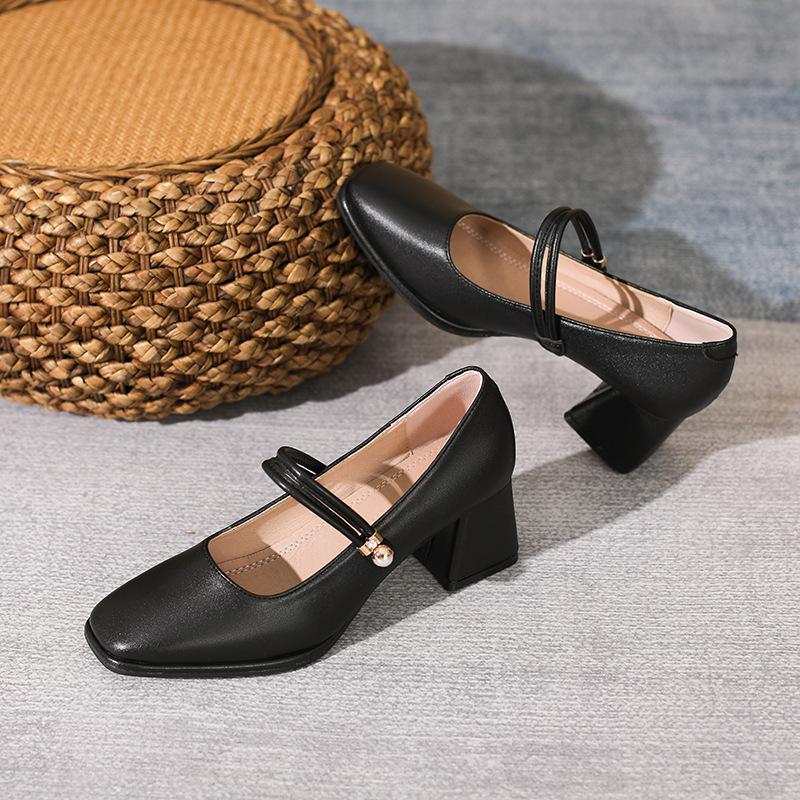 Fashion Work Mary Jane Shoes Women's Gentle Wind Light Mouth Medium High Heel Professional Single Shoes Women