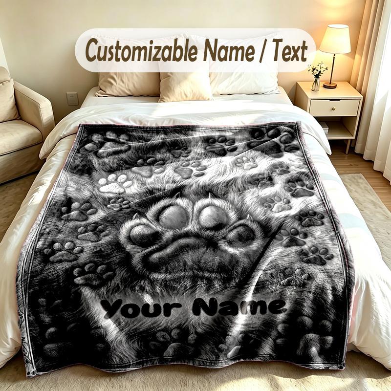 Dog Theme Soft Blanket Personalized Custom Name Text Print Warm Blanket Home Sofa Bedroom Decor
