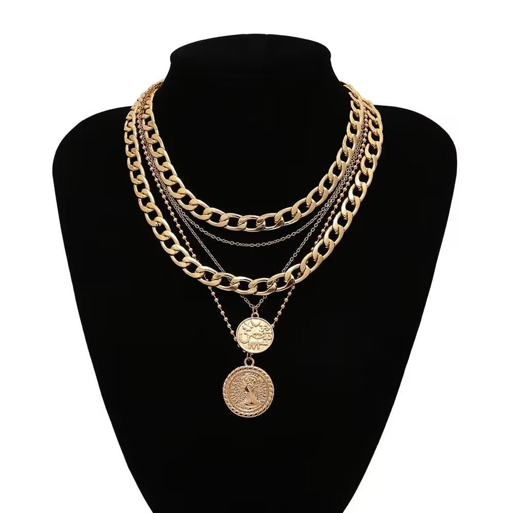 European & American Multi-layer Coin Pendant Necklace - Women s Queen Portrait Clavicle Chain
