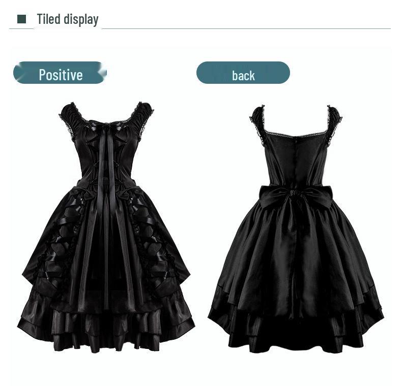 2024 Women's Lace Gothic Renaissance Dress with Bowknot Full Skirt