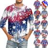 Men's Fashion Casual Independence Day Print  Neck Seven-point Sleeve Top T-shirt