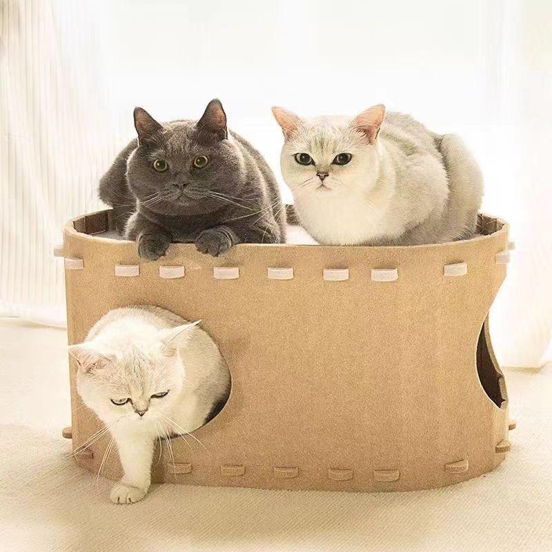 Cat Cave Bed 2-in-1 Foldable Cat Hideaway House Dual Layer Felt Lounge Pet Play Space for Indoor Cats