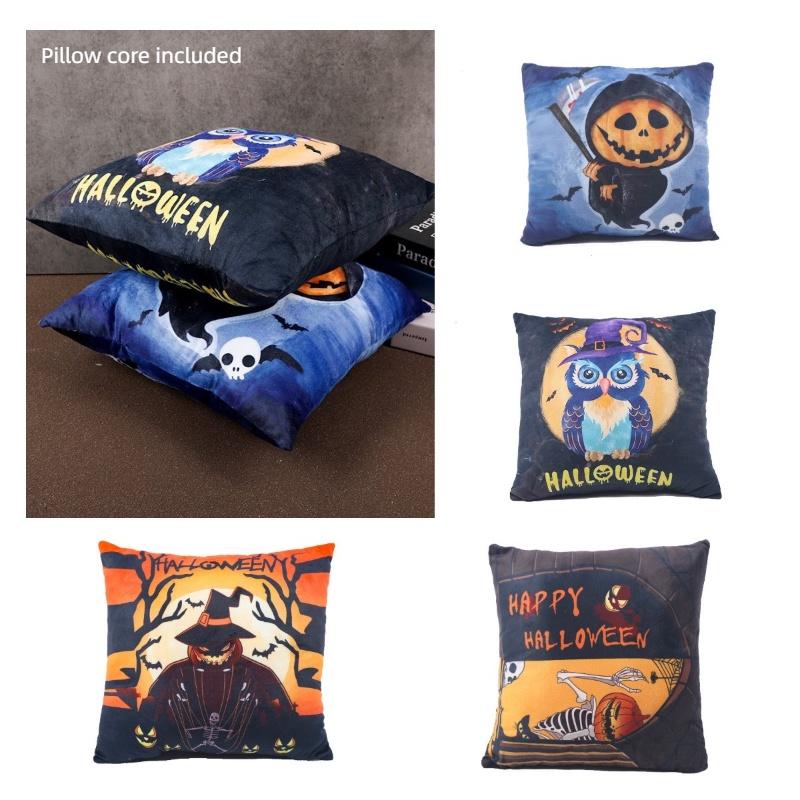 Double-sided Printed Plush Pillow Toy For Halloween Decoration Cartoon Character Style 40cm*40cm Lightweight