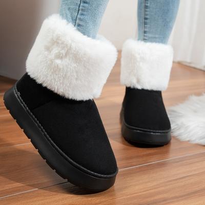 Warme Fellige Damen Winterstiefel Rutschfeste Dicke Sohle Alltagstauglich Runde Zehenpartie Straße Outdoor Leichtgewicht Kurzer Plüsch Baumwollschuhe