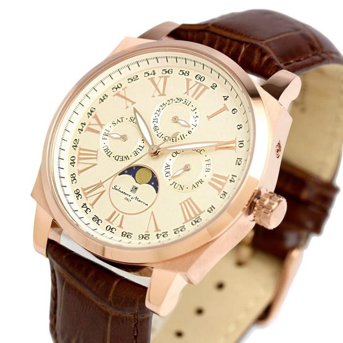 [Salvatore Marra] Watch Moon Phase Multi-Calendar 5 ATM Water Resistant Business Formal Men's Leather Band Limited Model White Pink Gold