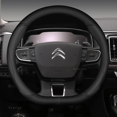 Capa de volante anti-derrapante em couro e fibra de carbono de 38cm para C1 C2 C3 C4 C5 C6 C4L Berlingo Picasso Aircross Sega Elysee