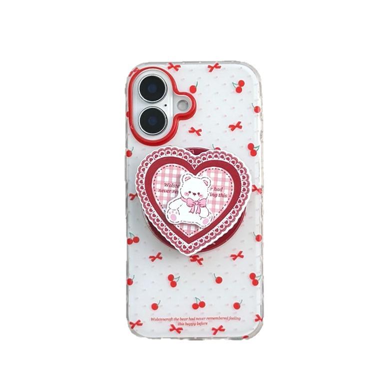 Cherry Heart Bear Magnetic Stand Case for iPhone 17, Apple 16 Pro Max/15/14