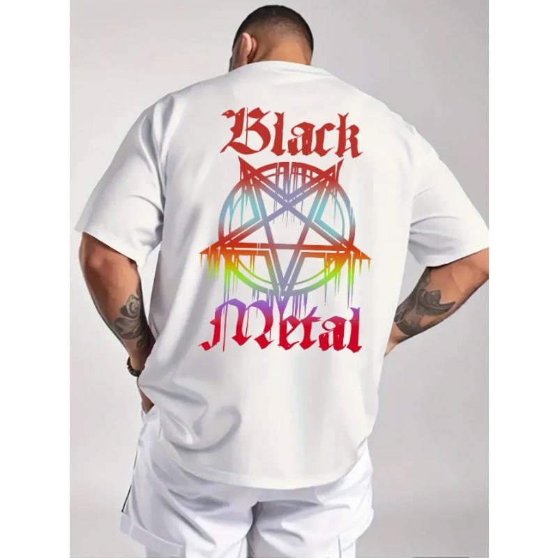 

European sizes Men s Summer Short Sleeve T-Shirt with Blark Metal Print - Breathable Round Neck Casual Tee, Blark Metal Lettering Design S