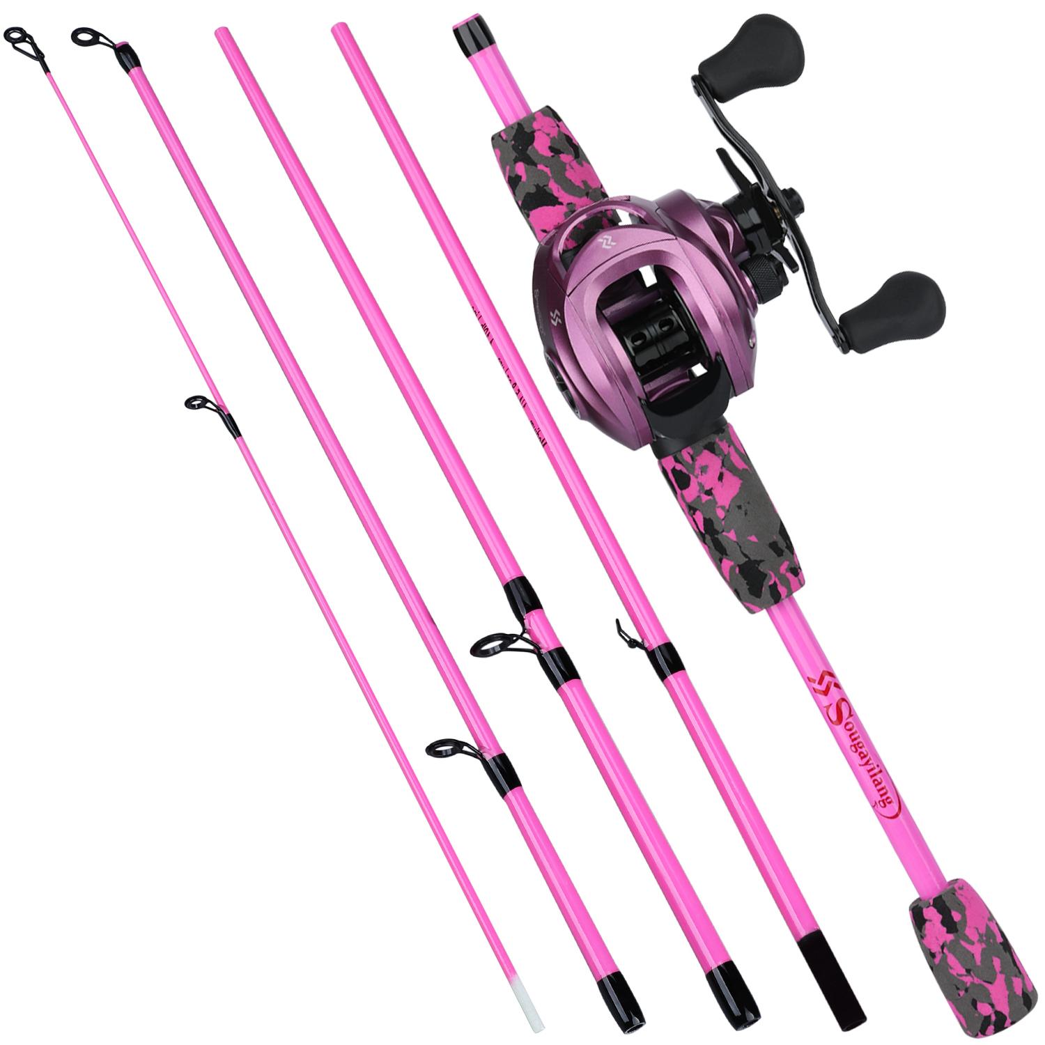 

Sougayilang New Fishing Reel Reel Combo Portable 5 Sections 170CM Lure Fishing Set and 17+1BB Baitcasting Reel Set Right hand рожевий/фіолетовий
