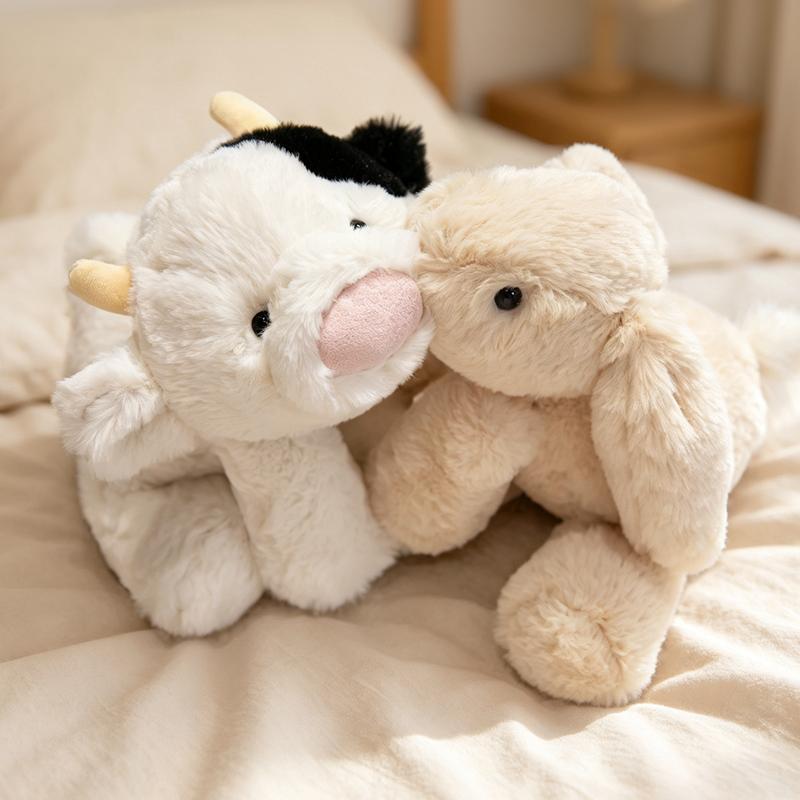 Peluche Animali in Posizione Prona Adorabile Coniglio Elefante Mucca Leone Maiale Bambole Peluche Ripiene Cuscino da Abbracciare Per Regali