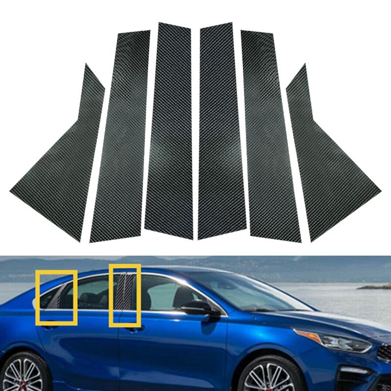 6pcs/set Carbon Fiber Pillar Posts Window Door Moulding Trim Cover Exterior Accessories For Kia Forte Sedan/Hatcback 2019-2024