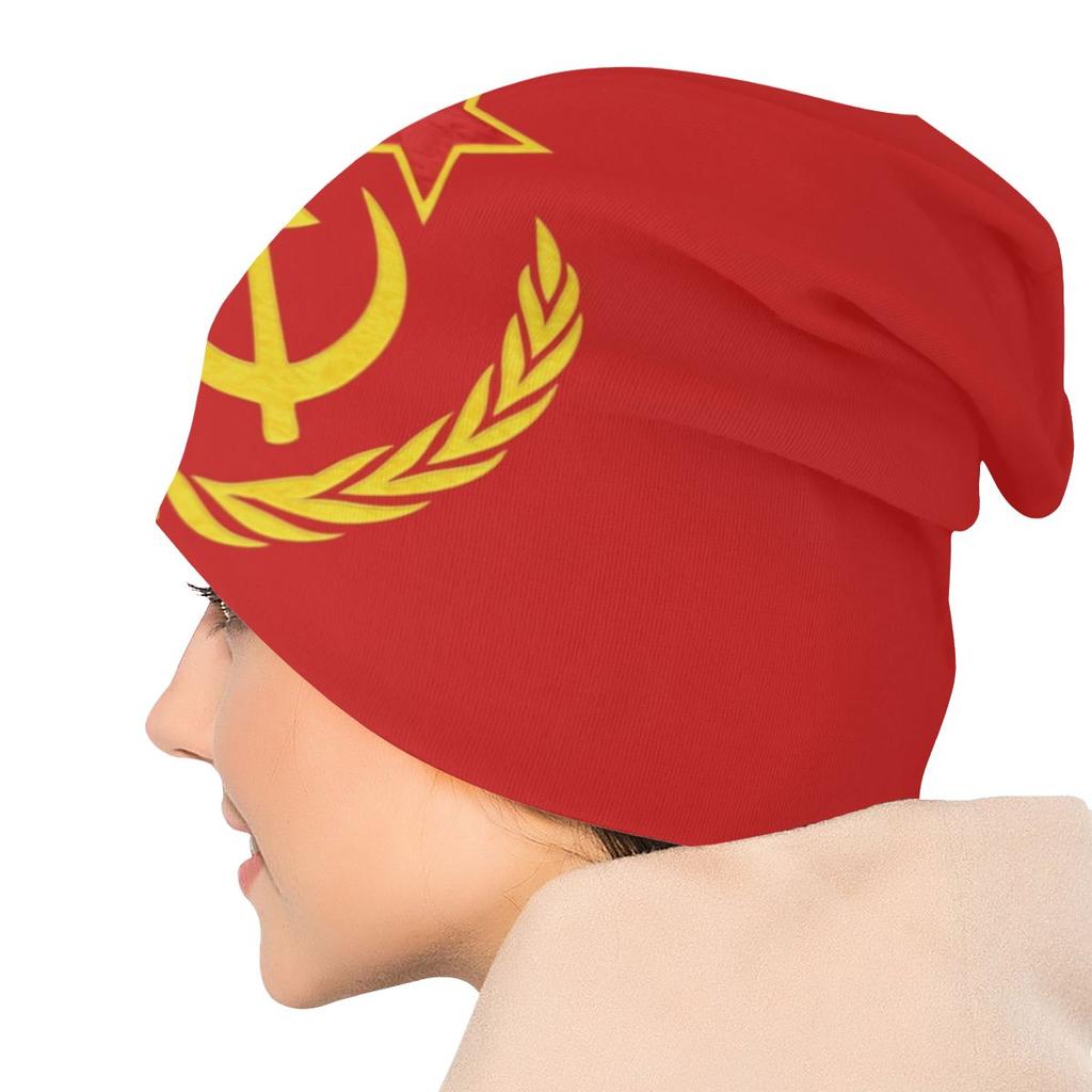 USSR Hammer Sickle Winter Warm Bonnet Homme Slouchy Beanie Hat CCCP Russian Soviet Flag Ski Skullies Beanies Cap for Unisex Women